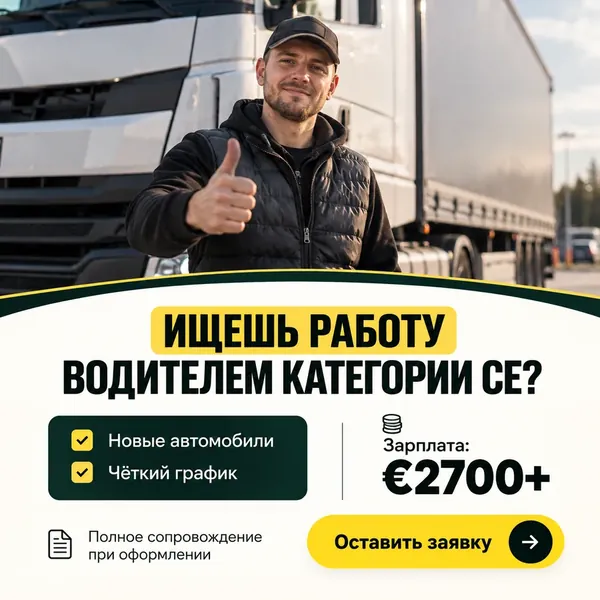 Рекламный креатив: водитель категории CE, работа в Чехии, зарплата от €2700